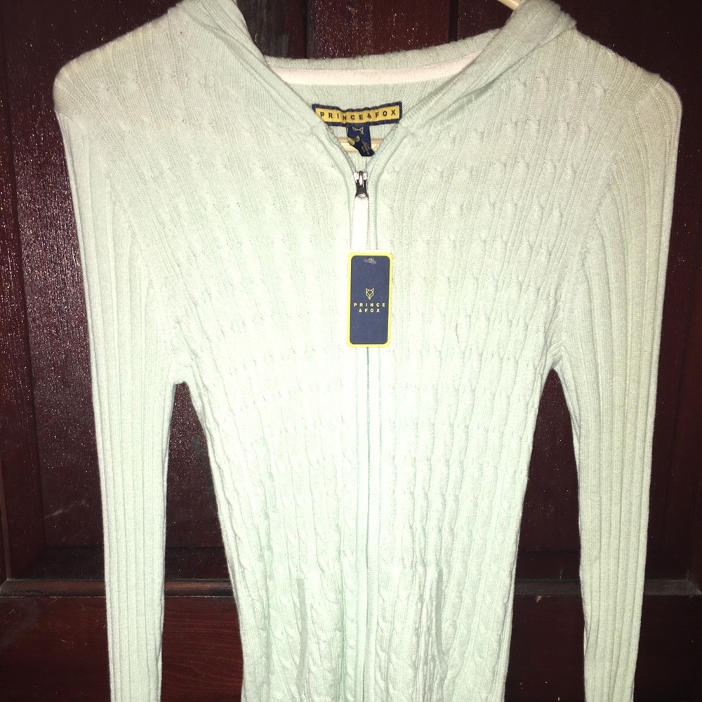 Prince & fox blue sweater zip up with hood